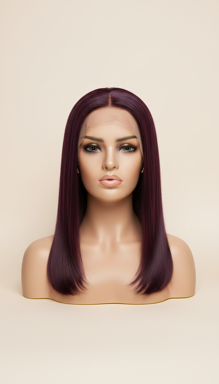 Straight Deep Plum Human Hair Wig